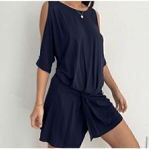 Jay Godfrey Womens Navy Midnight Blue Open Shoulder Tunic Flowy Dress Size 0